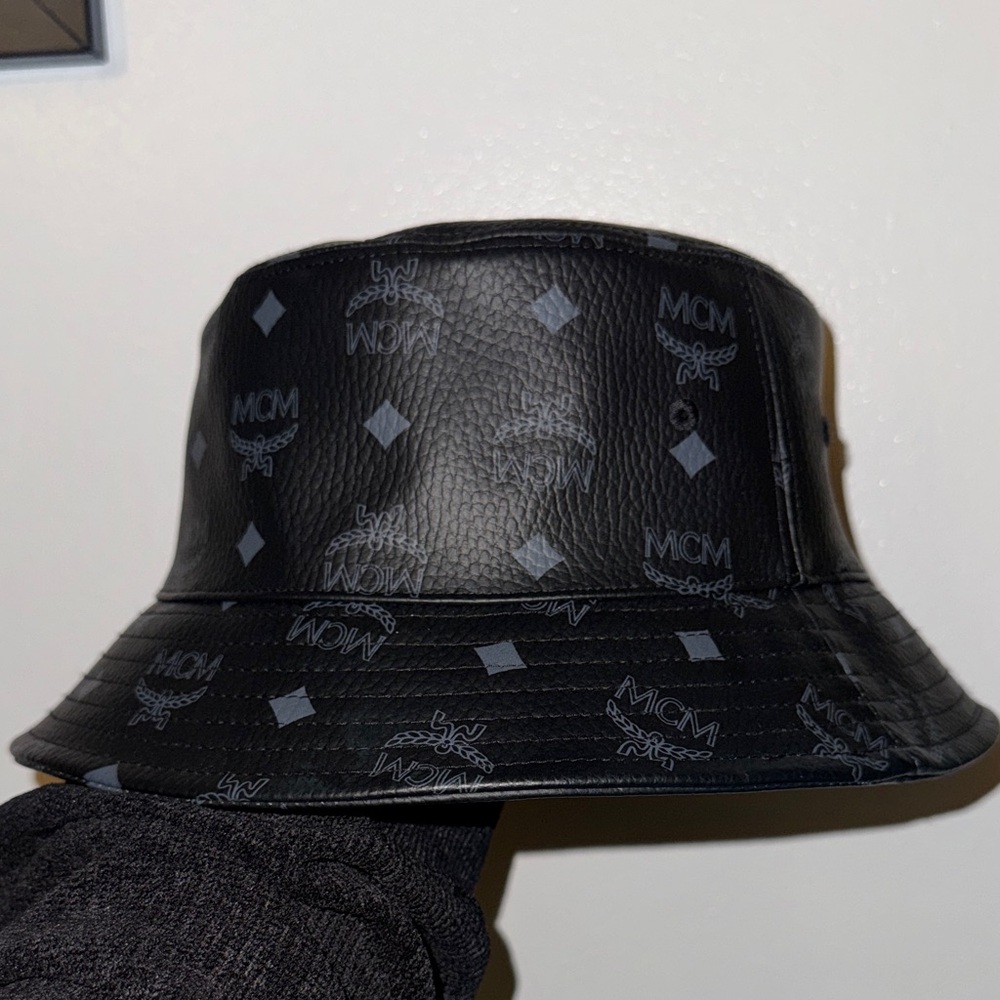 MCM Monogram Black Leather Bucket Hat